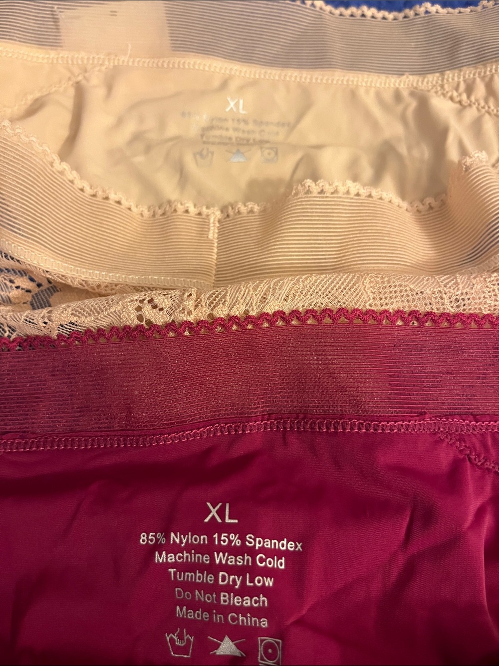 Eterna Lace-Trim Bikini Panties in Beige, Maroon & Black - 4-Pack - Picture 4 of 8